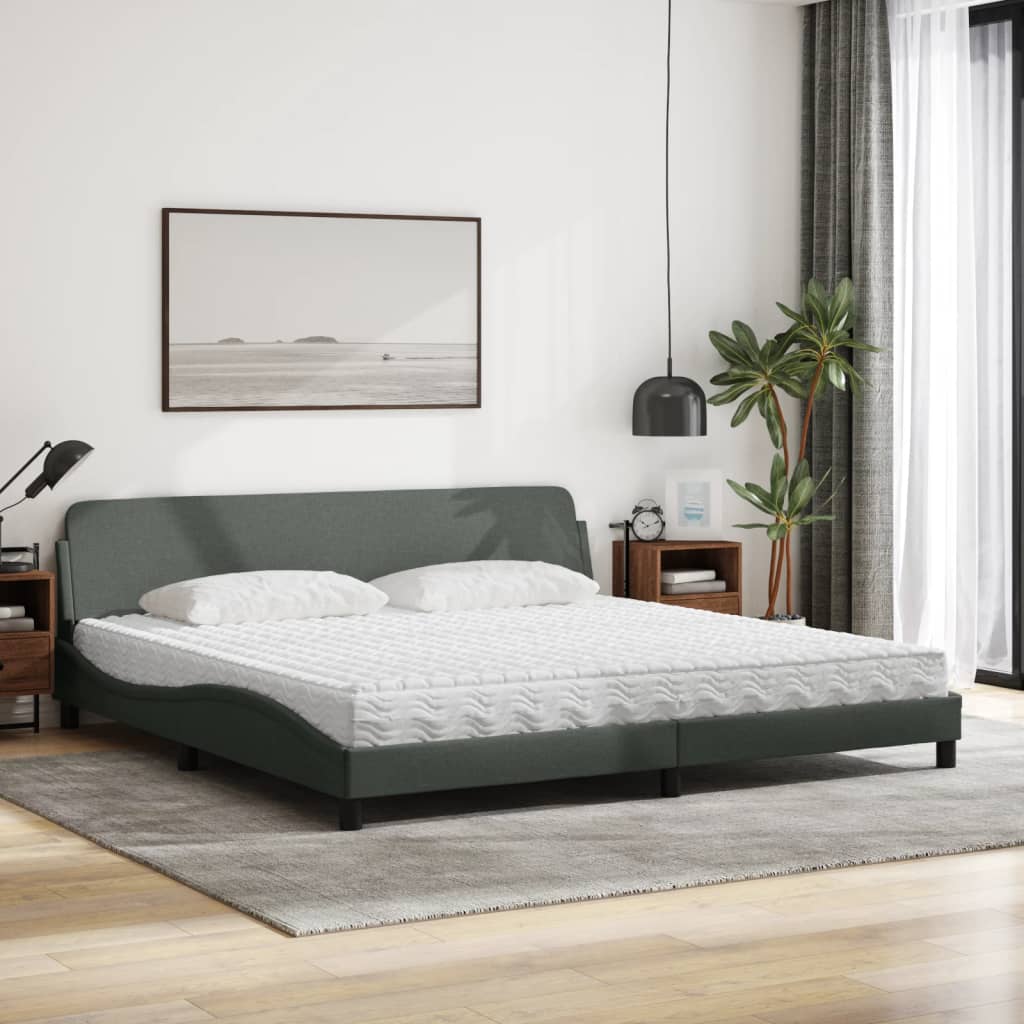 Letto con Materasso Dover Grigio Scuro 200x200 cm in Tessuto 3208465
