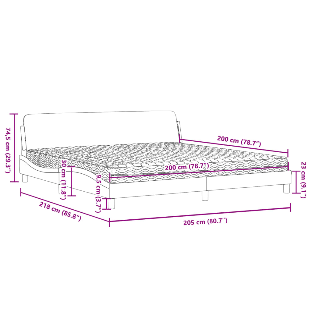 Letto con Materasso Dover Tortora 200x200 cm in Tessuto 3208468
