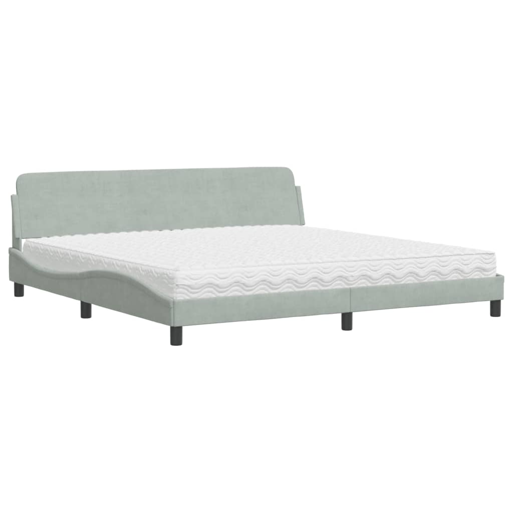 Letto con Materasso Dover Grigio Chiaro 200x200cm Velluto 3208471
