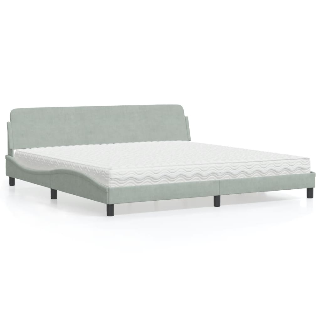 Letto con Materasso Dover Grigio Chiaro 200x200cm Velluto 3208471