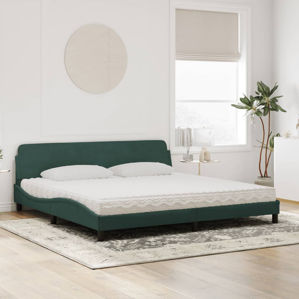 Letto con Materasso Dover Verde Scuro 200x200 cm Velluto 3208474