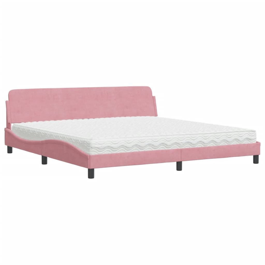 Letto con Materasso Dover Rosa 200x200 cm in Velluto 3208476