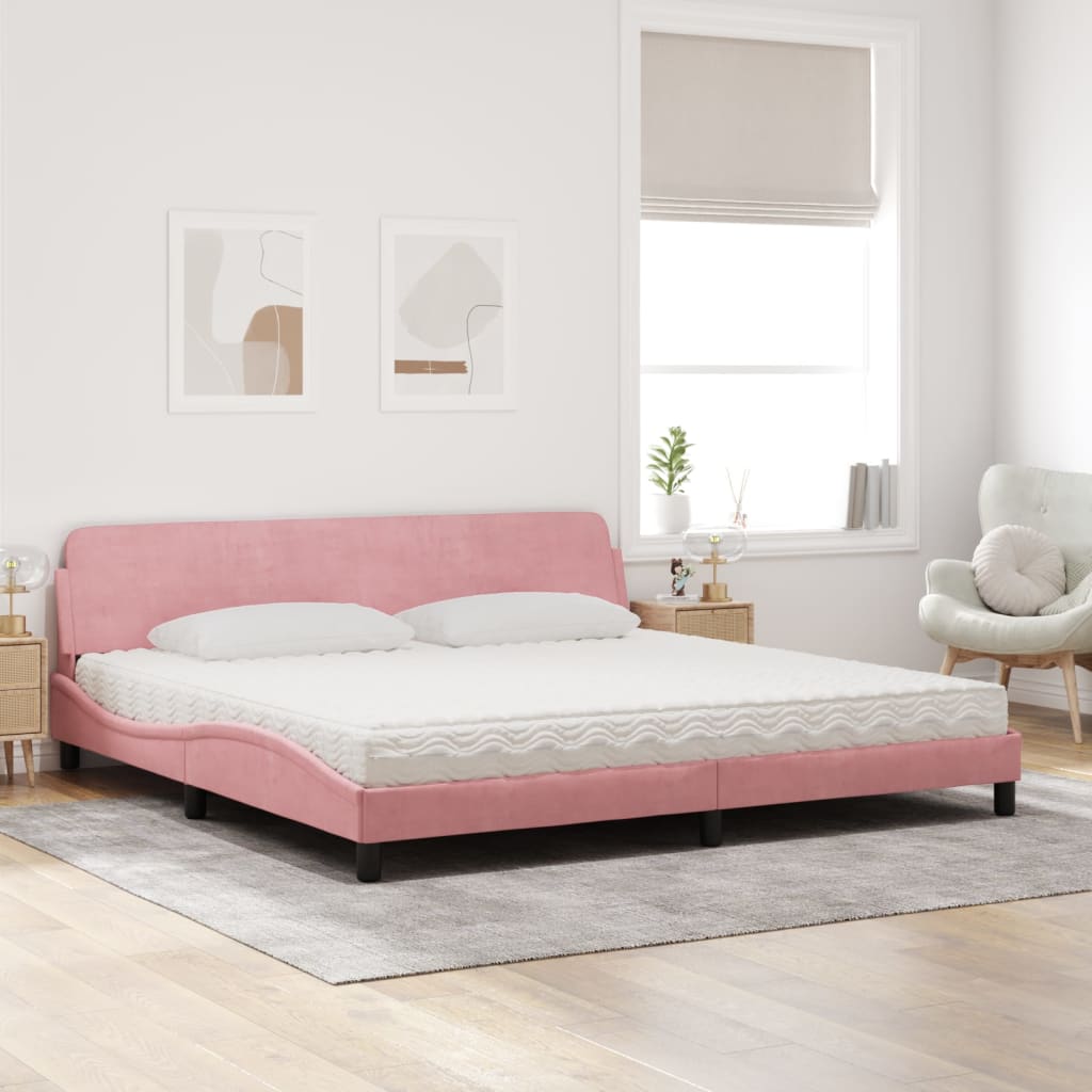 Letto con Materasso Dover Rosa 200x200 cm in Velluto 3208476