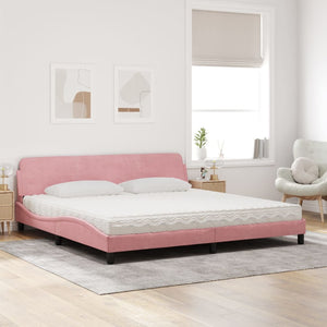 Letto con Materasso Dover Rosa 200x200 cm in Velluto 3208476