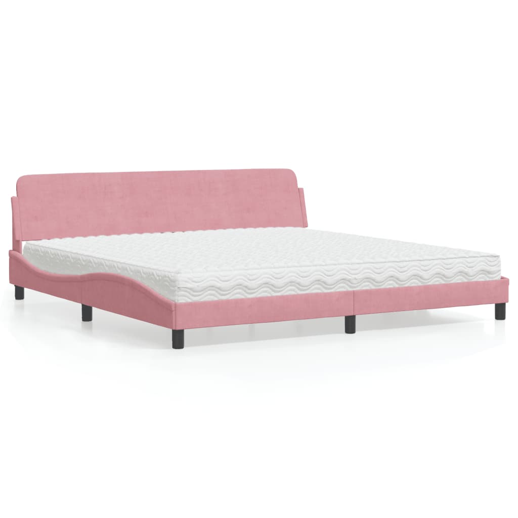 Letto con Materasso Dover Rosa 200x200 cm in Velluto 3208476