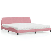 Letto con Materasso Dover Rosa 200x200 cm in Velluto 3208476