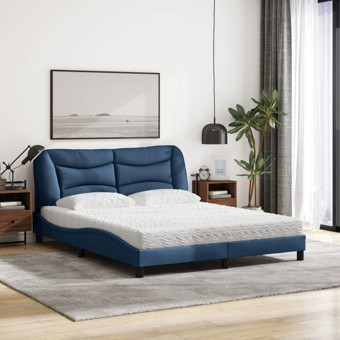 Letto con Materasso Blu 160x200 cm in Tessuto