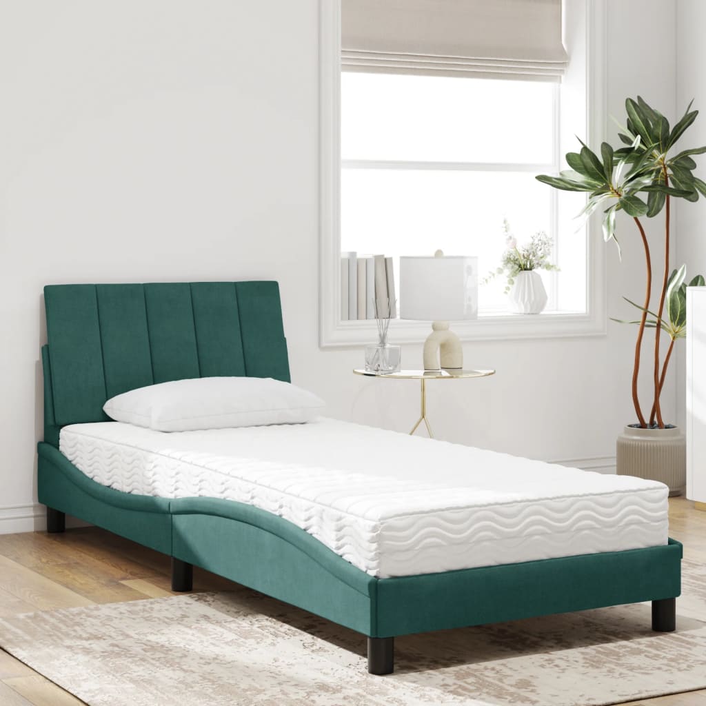 Letto con Materasso Hanko Verde Scuro 80x200 cm in Velluto 3208565