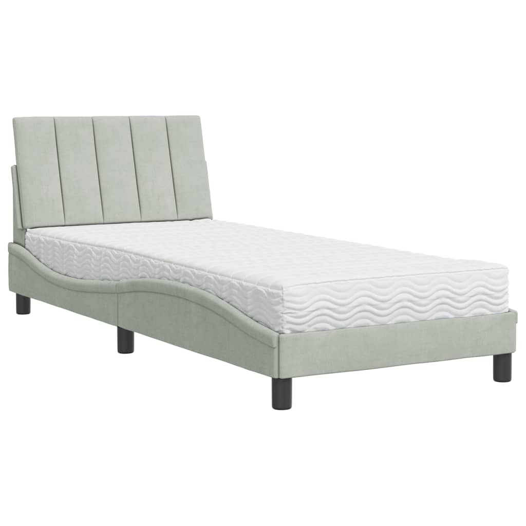 Letto con Materasso Hanko Grigio Chiaro 90x200 cm in Velluto 3208574
