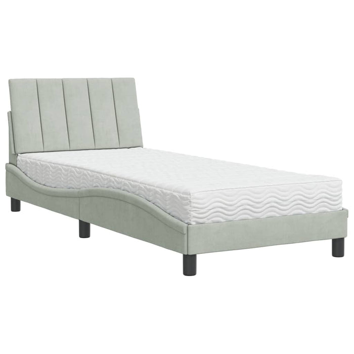 Letto con Materasso Hanko Grigio Chiaro 90x200 cm in Velluto 3208574