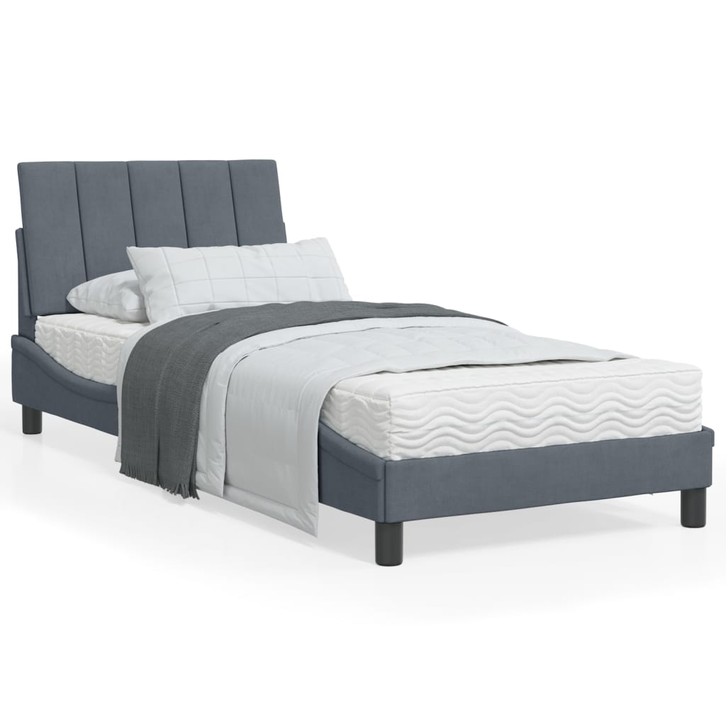 Letto con Materasso Hanko Grigio Scuro 90x200 cm in Velluto 3208575