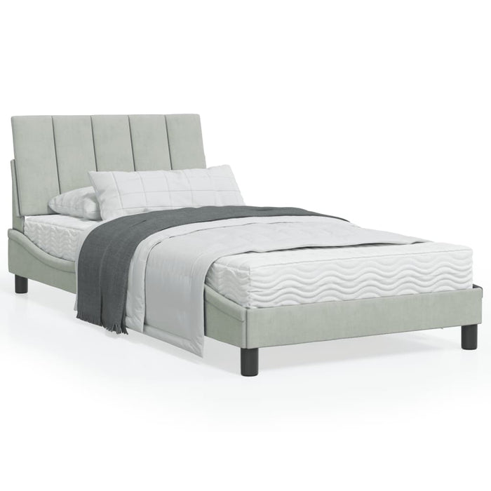 Letto con Materasso Hanko Grigio Chiaro 100x200 cm in Velluto 3208580