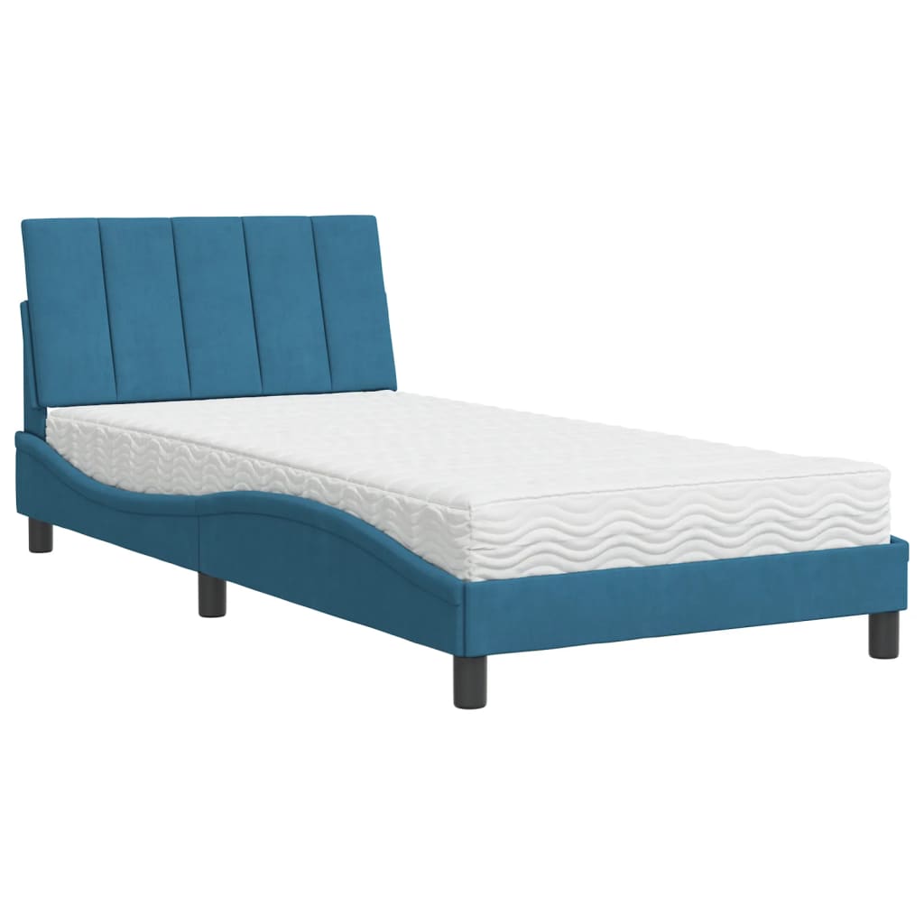 Letto con Materasso Hanko Blu 100x200 cm in Velluto 3208584