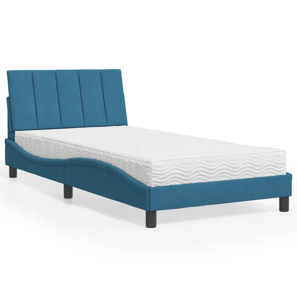 Letto con Materasso Hanko Blu 100x200 cm in Velluto 3208584