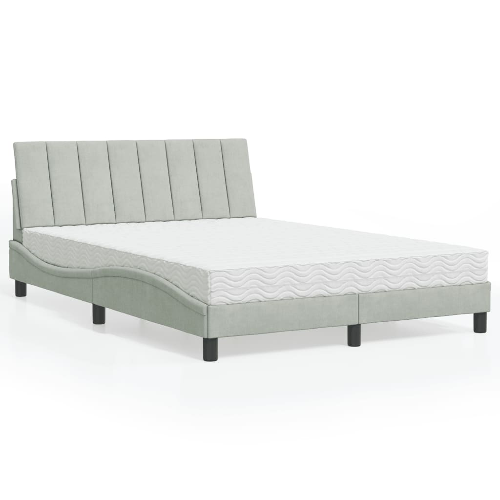 Letto con Materasso Hanko Grigio Chiaro 140x190 cm in Velluto 3208592