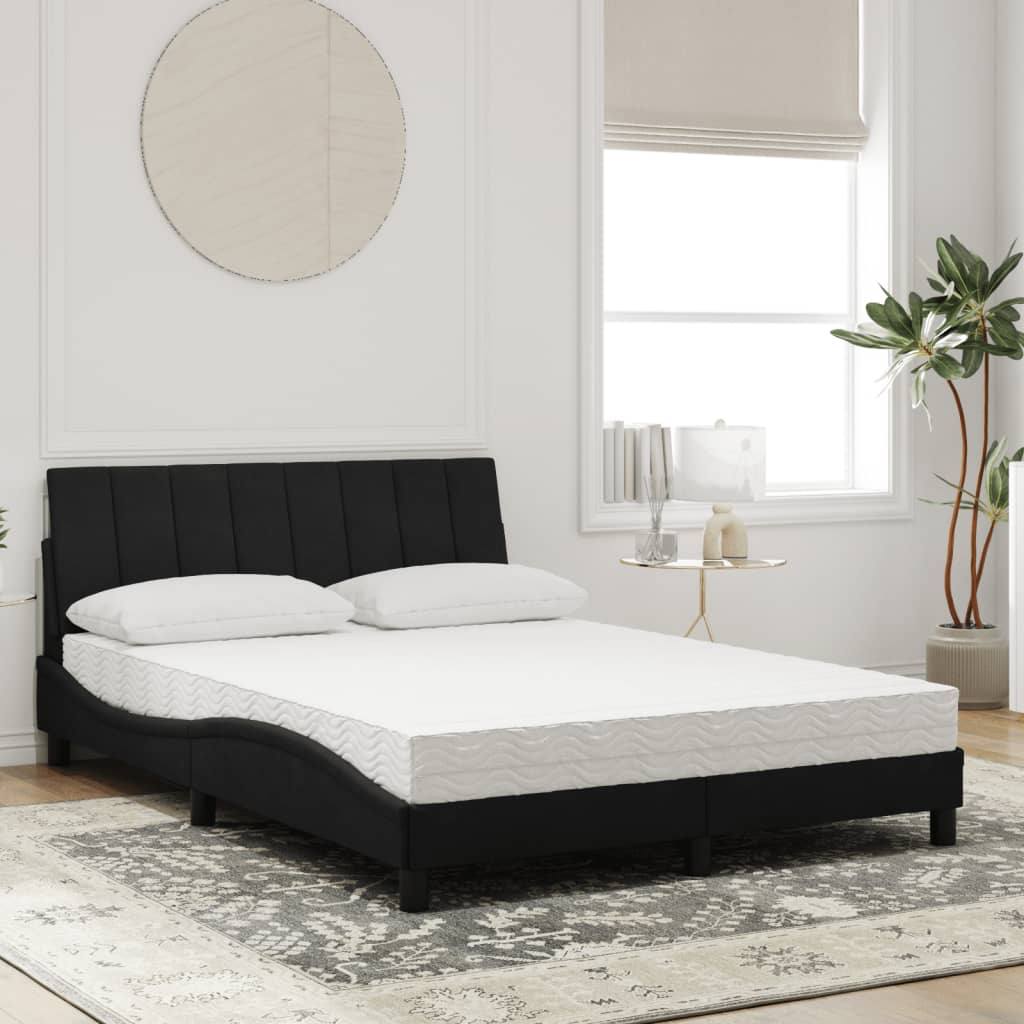 Letto con Materasso Hanko Nero 140x190 cm in Velluto 3208594