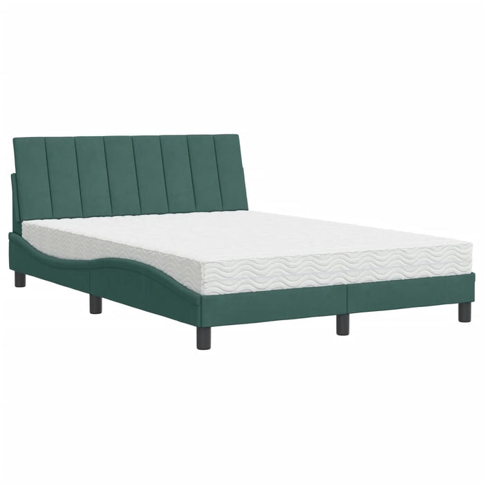 Letto con Materasso Hanko Verde Scuro 140x190 cm in Velluto 3208595