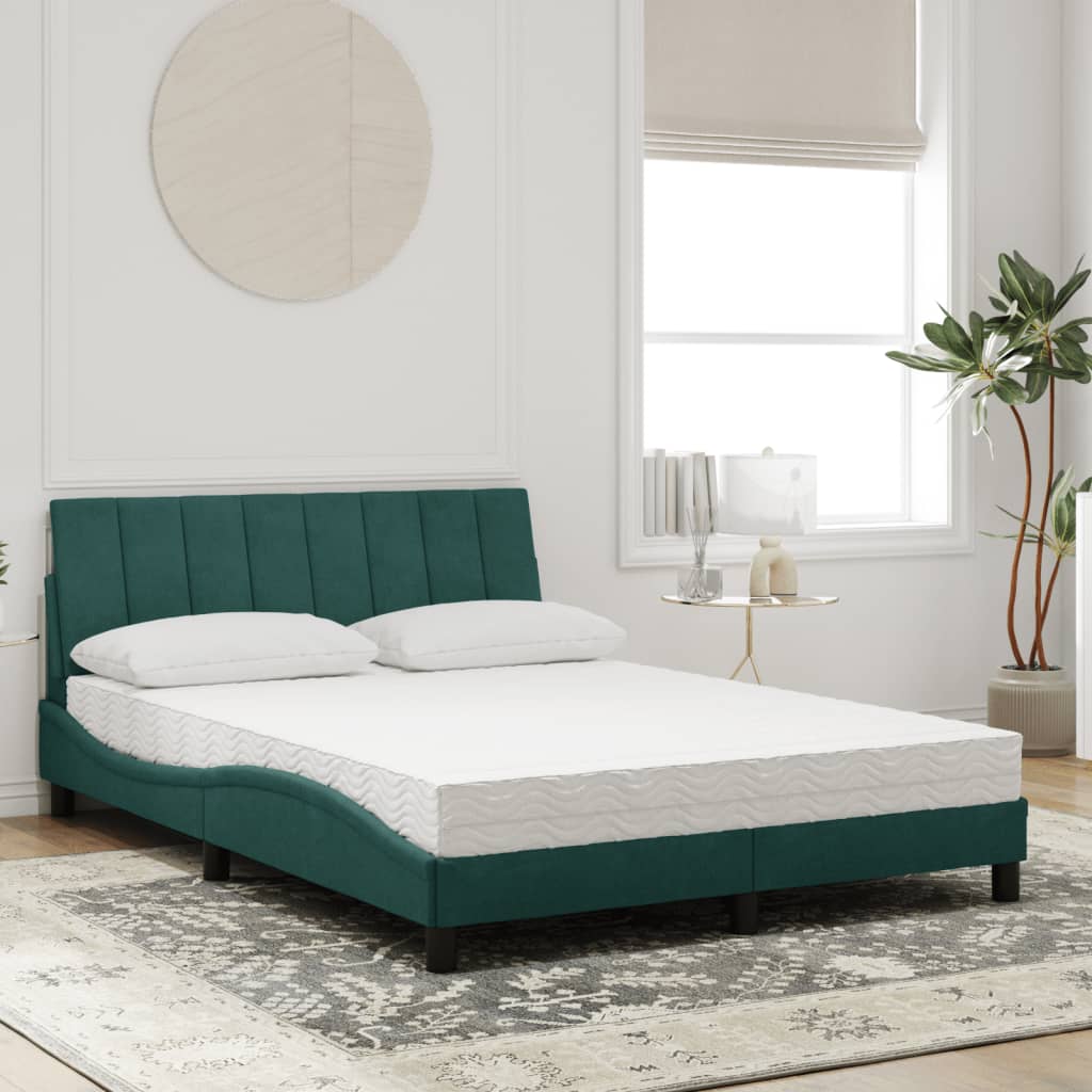 Letto con Materasso Hanko Verde Scuro 140x190 cm in Velluto 3208595