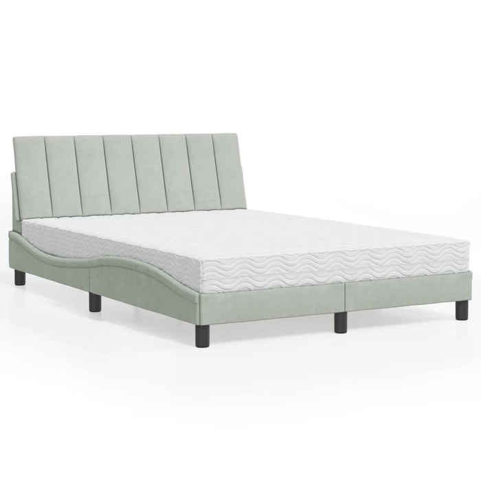 Letto con Materasso Hanko Grigio Chiaro 140x200 cm in Velluto 3208598