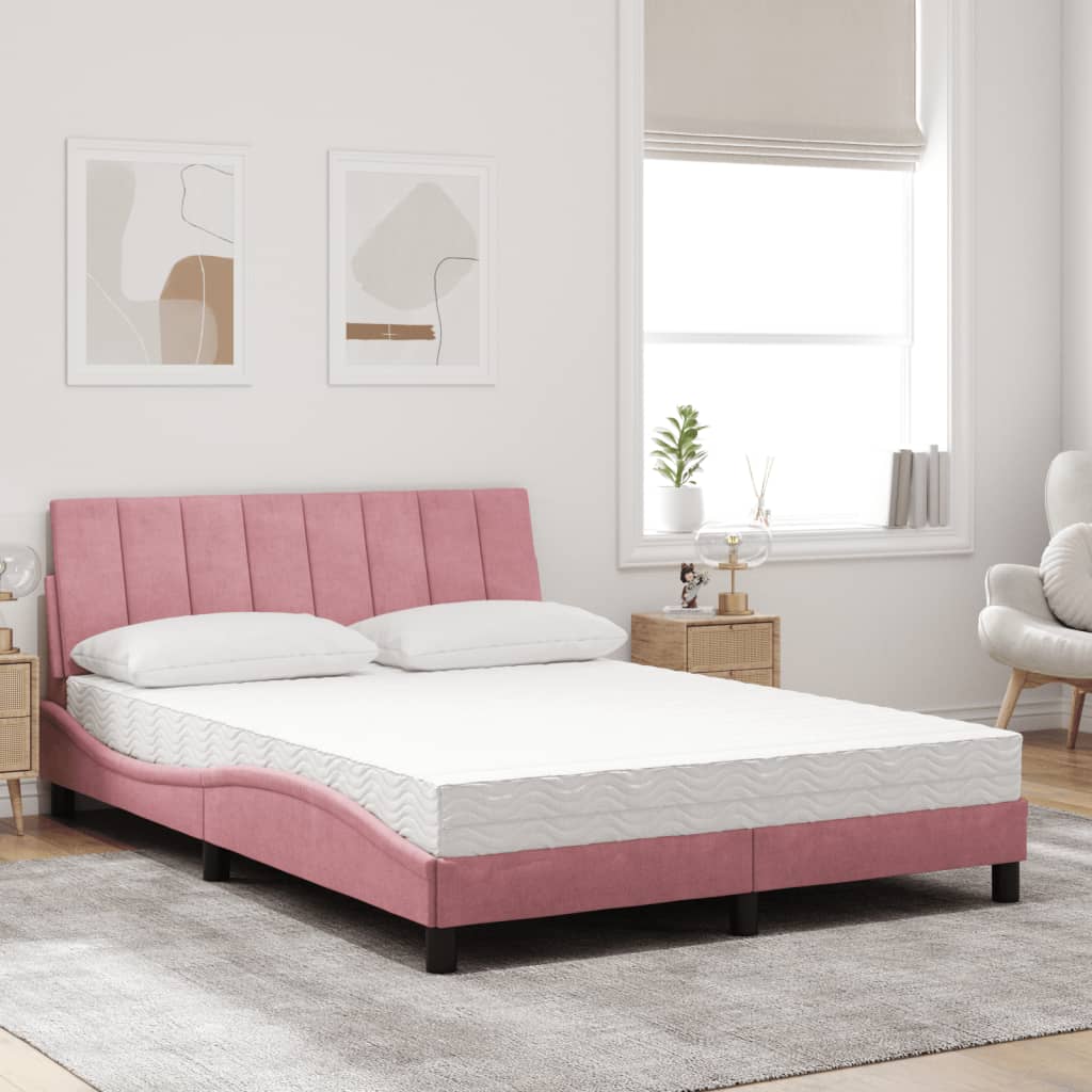 Letto con Materasso Hanko Rosa 140x200 cm in Velluto 3208603