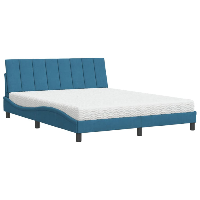 Letto con Materasso Hanko Blu 160x200 cm in Velluto 3208608