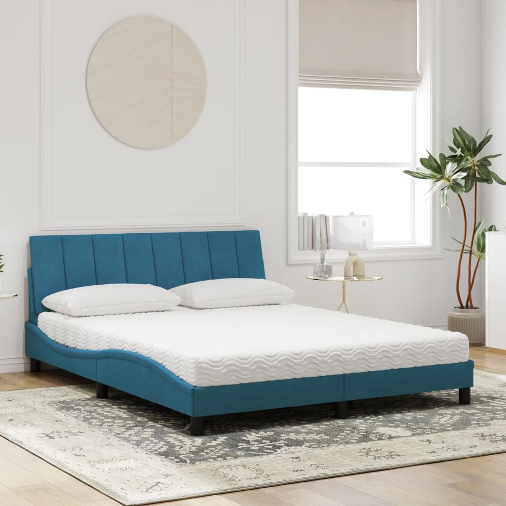 Letto con Materasso Hanko Blu 160x200 cm in Velluto 3208608