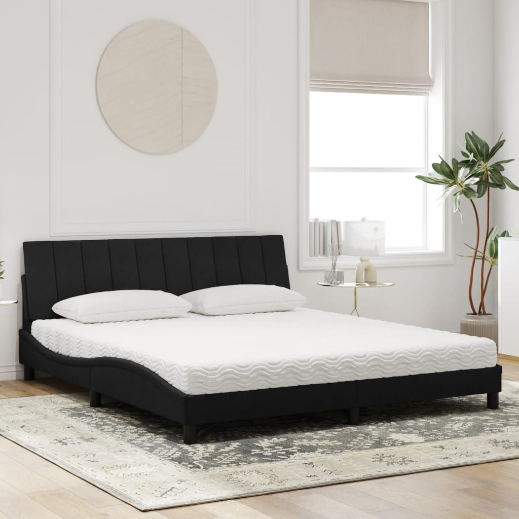 Letto con Materasso Hanko Nero 180x200 cm in Velluto 3208612