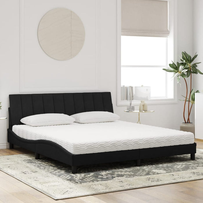 Letto con Materasso Hanko Nero 180x200 cm in Velluto 3208612