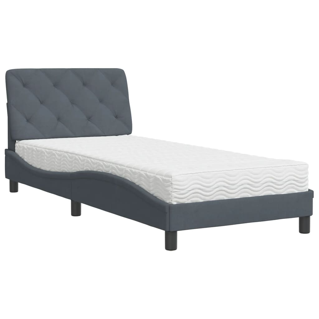 Letto con Materasso Grigio Scuro 90x200 cm in Velluto 3208635