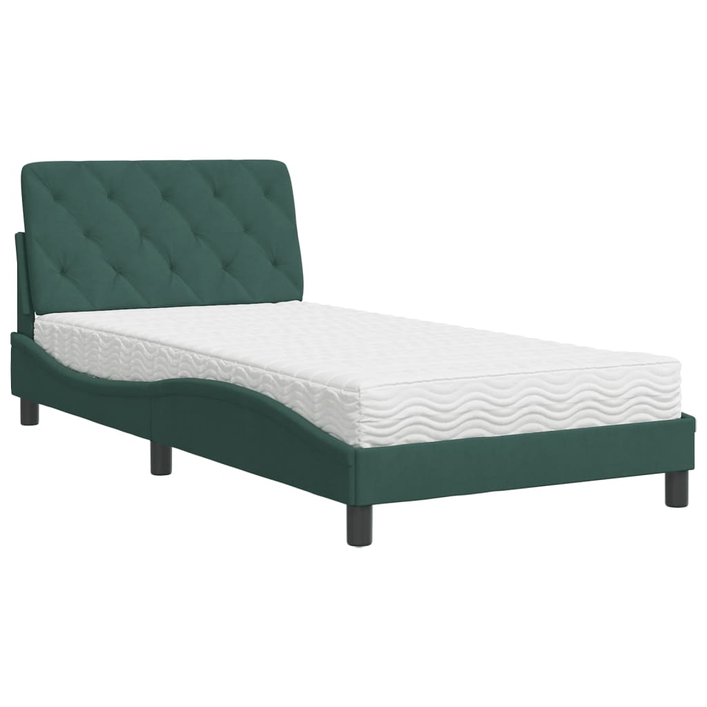 Letto con Materasso Verde Scuro 100x200 cm in Velluto 3208643