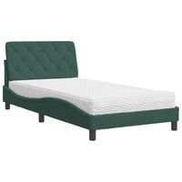 Letto con Materasso Verde Scuro 100x200 cm in Velluto 3208643