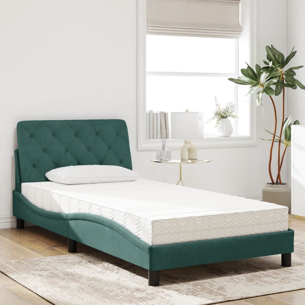 Letto con Materasso Verde Scuro 100x200 cm in Velluto 3208643