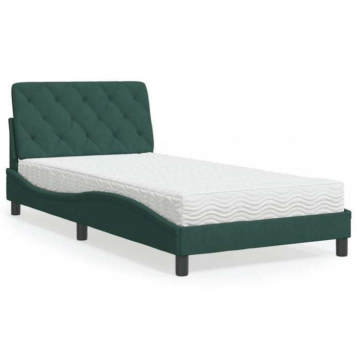 Letto con Materasso Verde Scuro 100x200 cm in Velluto 3208643