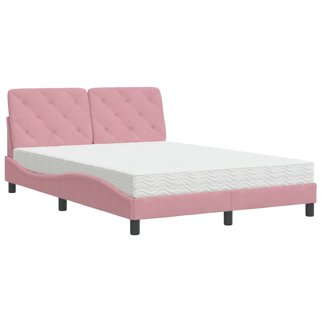 Letto con Materasso Rosa 140x190 cm in Velluto 3208657