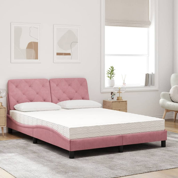 Letto con Materasso Rosa 140x190 cm in Velluto 3208657