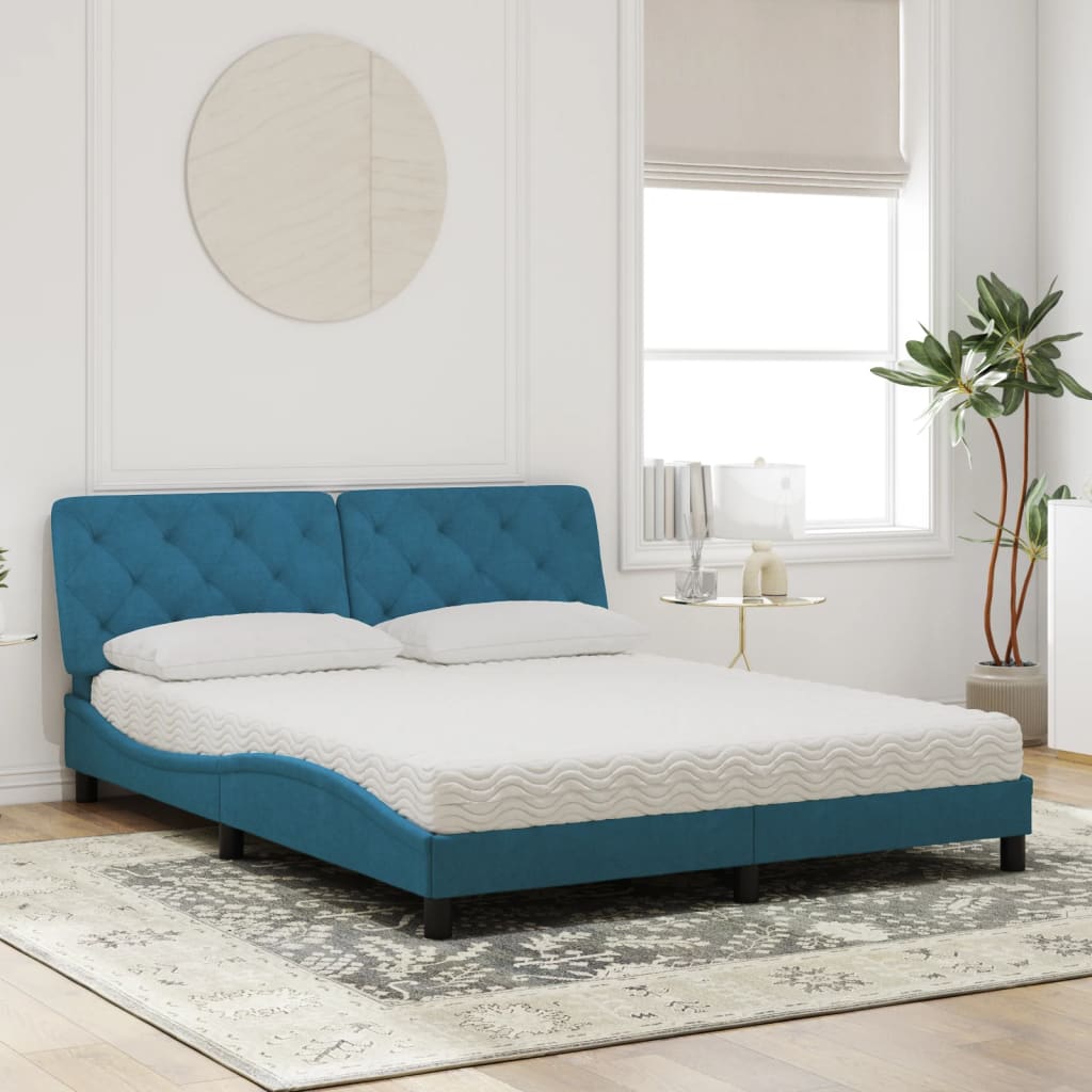 Letto con Materasso Blu 160x200 cm in Velluto 3208668