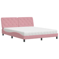 vidaXL Letto con Materasso Rosa 160x200 cm in Velluto
