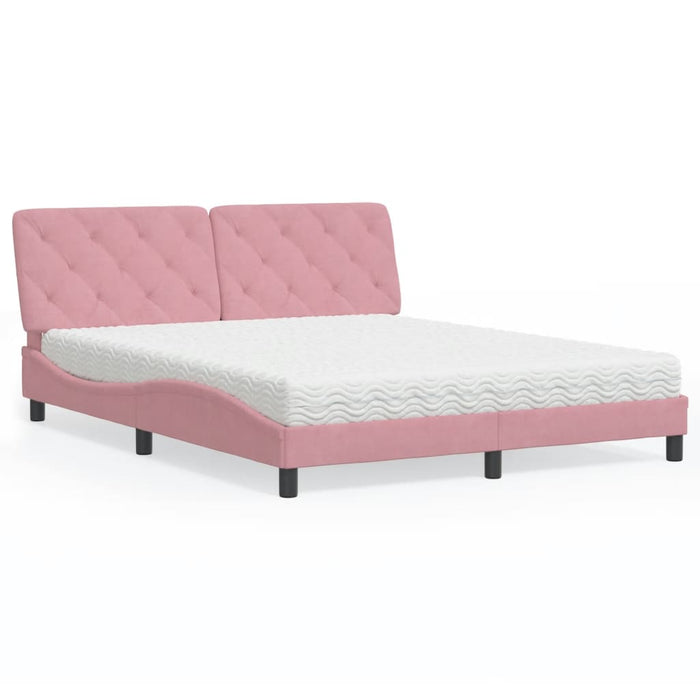 vidaXL Letto con Materasso Rosa 160x200 cm in Velluto
