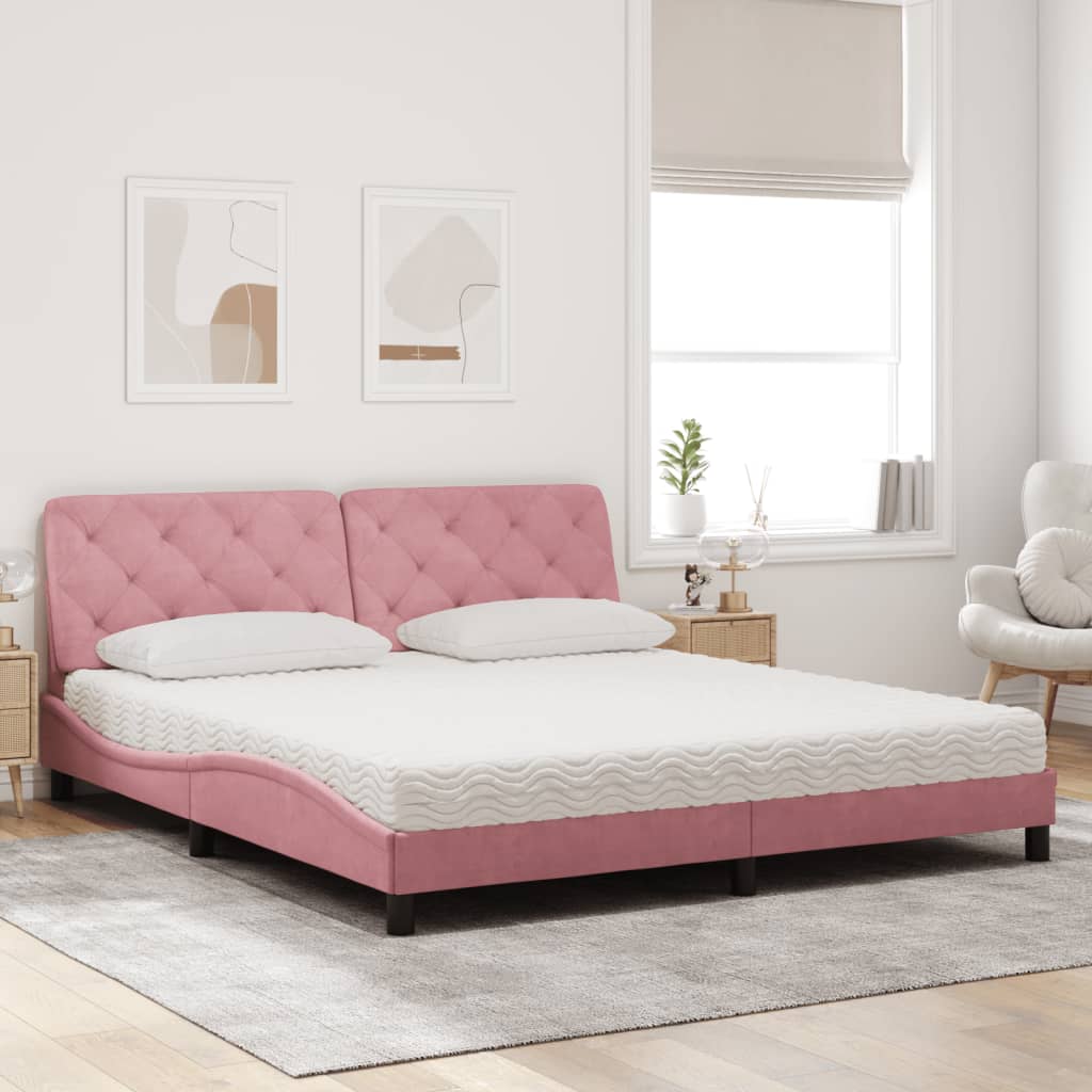 Letto con Materasso Rosa 180x200 cm in Velluto 3208675