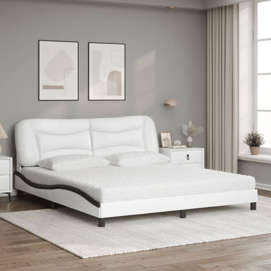 Letto con Materasso Hvar Bianco e Nero 180x200cm Similpelle 3208744
