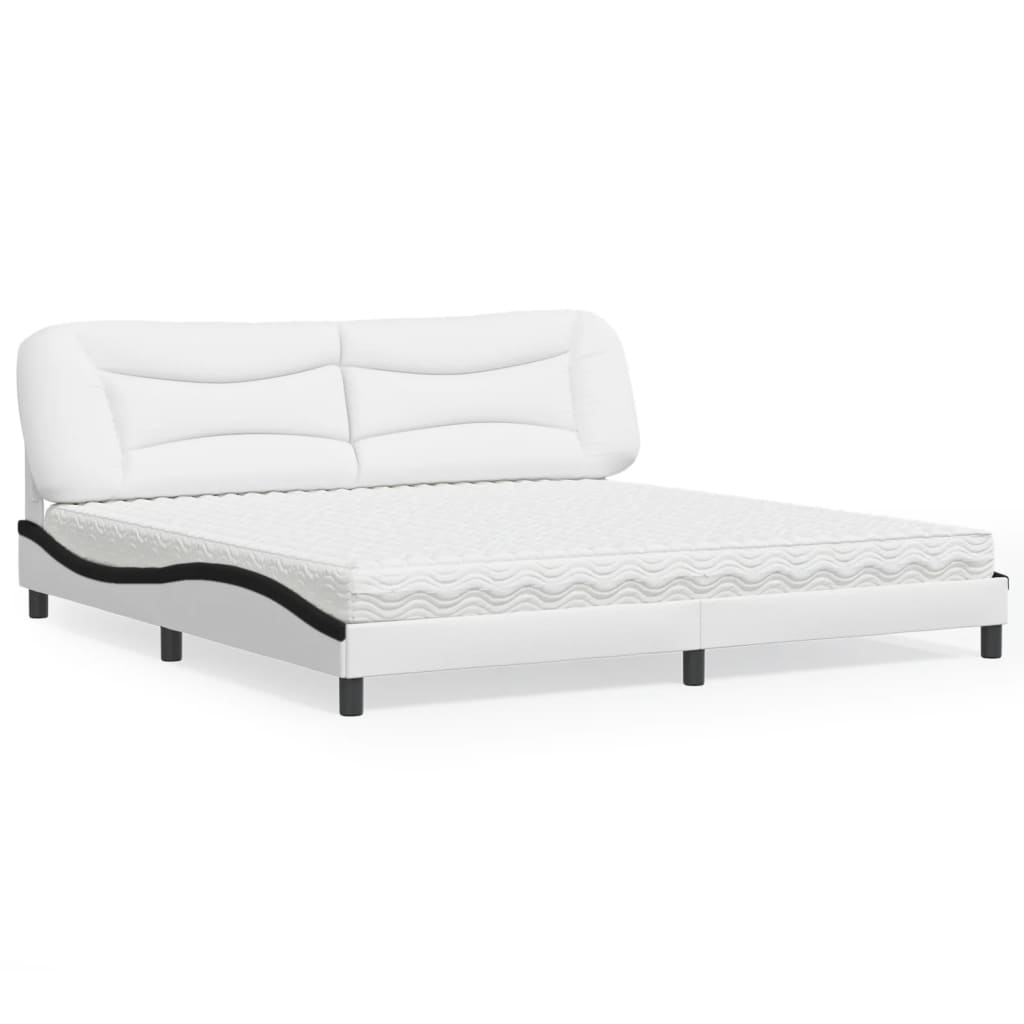 Letto con Materasso Hvar Bianco e Nero 200x200cm in Similpelle 3208751