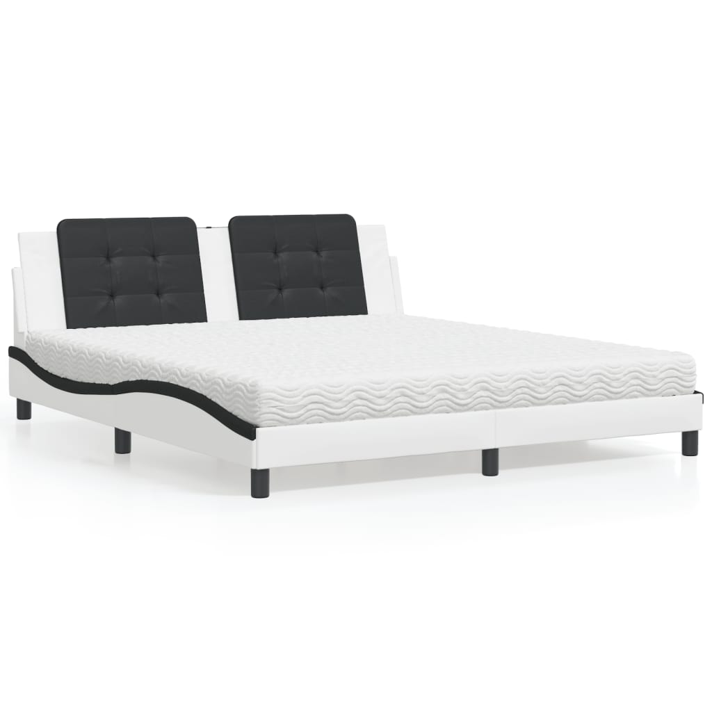 Letto con Materasso Zadar Bianco e Nero 180x200cm Similpelle 3208886