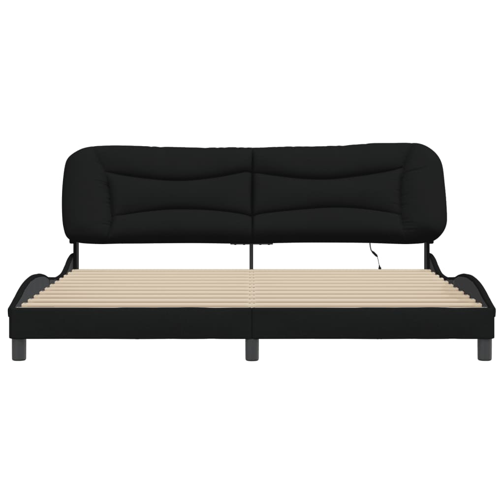 vidaXL Giroletto con LED senza Materasso Nero 200x200 cm in Tessuto