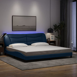 Giroletto con LED senza Materasso-Struttura Letto con LED Hvar Blu 200x200 cm in Tessuto