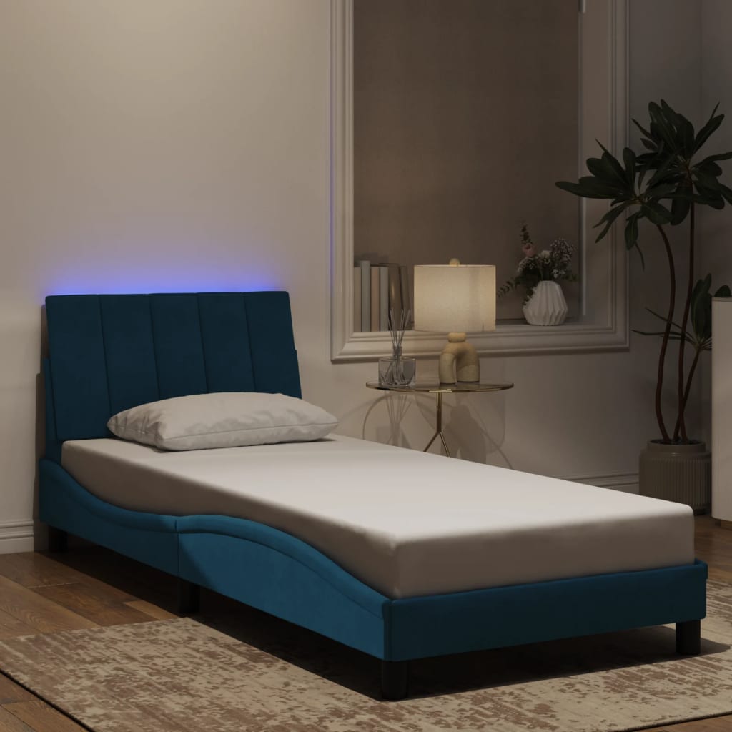 Giroletto con LED senza Materasso-Struttura Letto con LED Hanko Blu 80x200 cm in Velluto