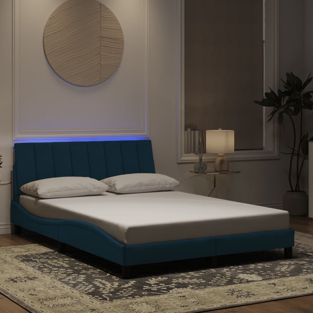 Giroletto con LED senza Materasso-Struttura Letto con LED Hanko Blu 120x200 cm in Velluto