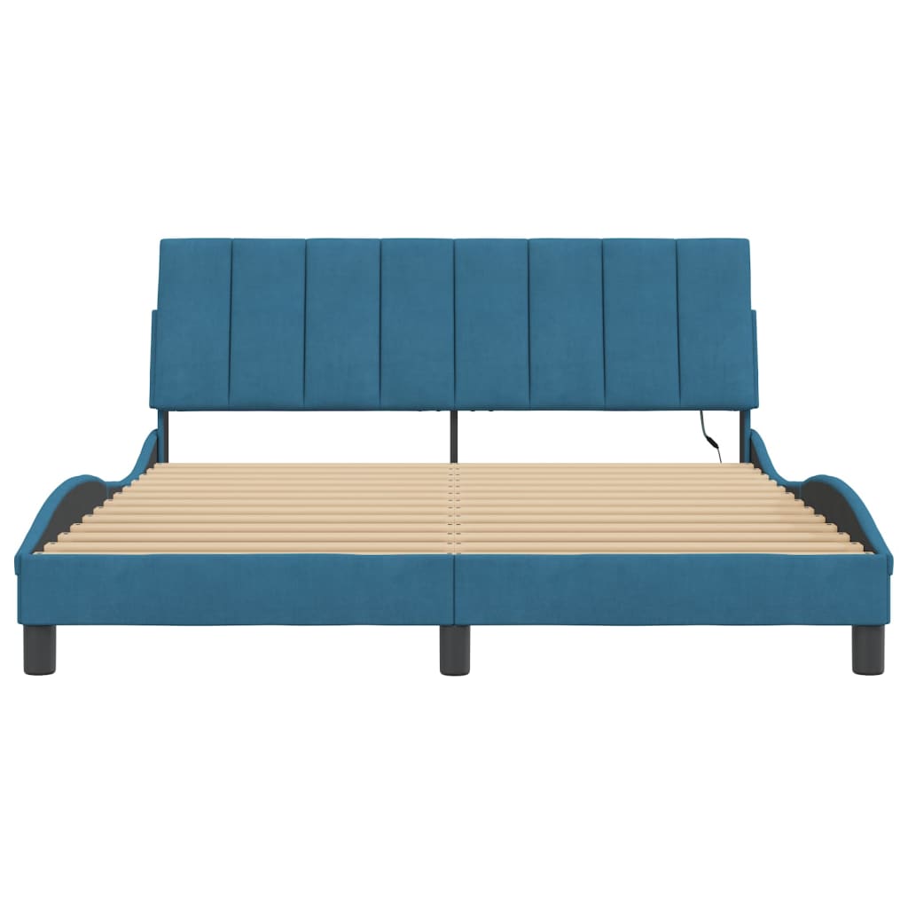 vidaXL Giroletto con Luci LED Blu 160x200 cm in Velluto