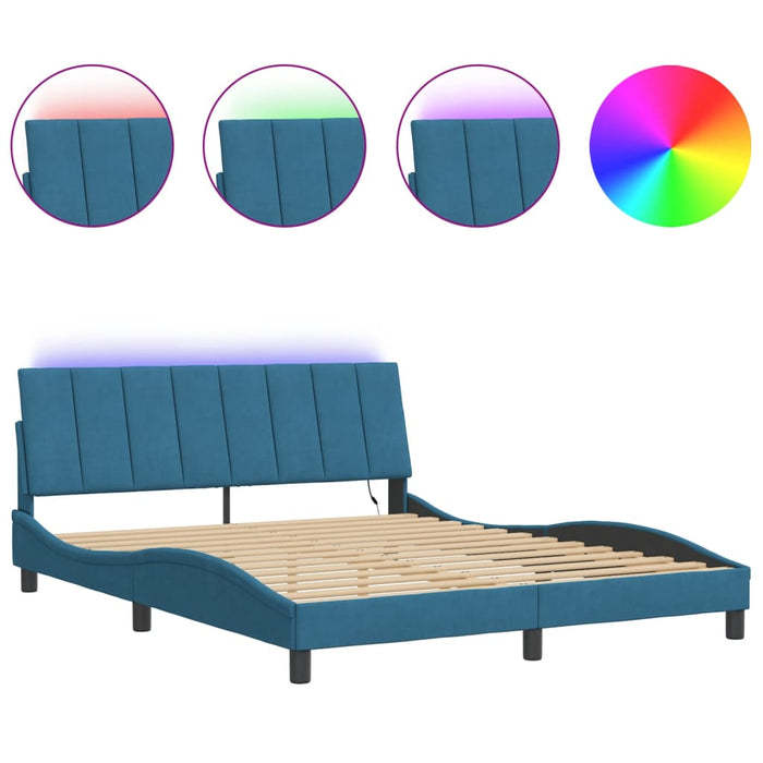 Giroletto con LED senza Materasso-Struttura Letto con LED Hanko Blu 200x200 cm in Velluto