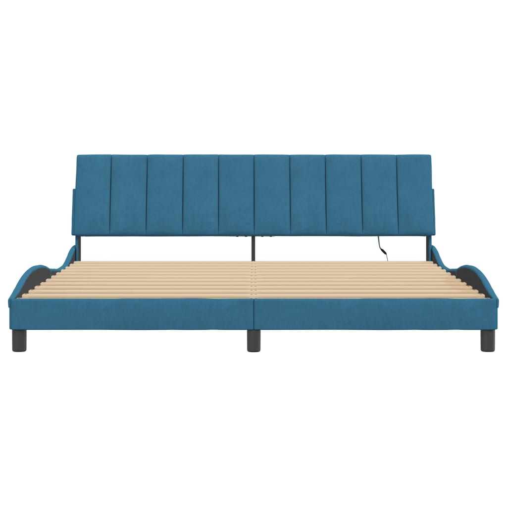 Giroletto con LED senza Materasso-Struttura Letto con LED Hanko Blu 200x200 cm in Velluto