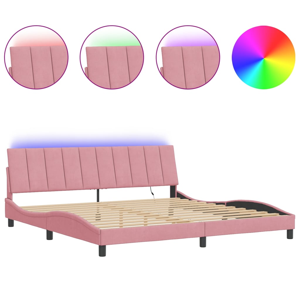 Giroletto con LED senza Materasso-Struttura Letto con LED Hanko Rosa 200x200 cm in Velluto